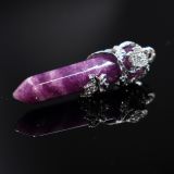 Natural hexagonal pillar amethyst pink crystal tiger eye stone necklace retro silver rose plum blossom pendant