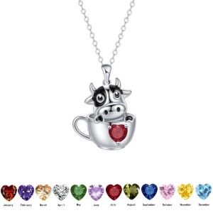 Cow necklace with diamond zircon pendant and twelve birthstones