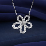 Five petal flower three piece set with luxurious diamond studded zircon rings, necklaces, earrings
