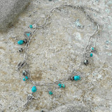 Western cowboy retro ethnic style imitation turquoise alloy bull head feather CCB bead necklace for women