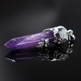 Natural hexagonal pillar amethyst pink crystal tiger eye stone necklace retro silver rose plum blossom pendant