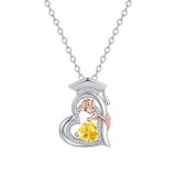 Graduation Season Doctoral Hat Necklace for Women,  zircon silver Rose Gold Two tone Diamond Pendant, Fashion Birthday Stone Lock Chain