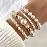 Round Pearl Imitation Pearl Love Bead Bracelet 4-piece Set Handmade