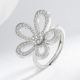 Five petal flower three piece set with luxurious diamond studded zircon rings, necklaces, earrings