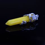 Natural hexagonal pillar amethyst pink crystal tiger eye stone necklace retro silver rose plum blossom pendant