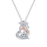 Graduation Season Doctoral Hat Necklace for Women,  zircon silver Rose Gold Two tone Diamond Pendant, Fashion Birthday Stone Lock Chain