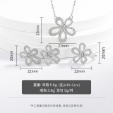 Five petal flower three piece set with luxurious diamond studded zircon rings, necklaces, earrings