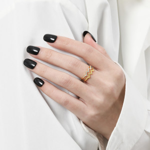 S925 Double layered Heart Lightning Diagram Set Zircon Ring Female Food Ring