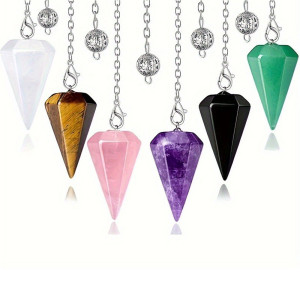 Natural Crystal Hexagonal Cone Pendant Spirit Pendant Tiger Eye Stone Purple Crystal Pendant