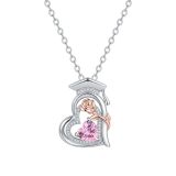 Graduation Season Doctoral Hat Necklace for Women,  zircon silver Rose Gold Two tone Diamond Pendant, Fashion Birthday Stone Lock Chain