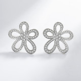 Five petal flower three piece set with luxurious diamond studded zircon rings, necklaces, earrings