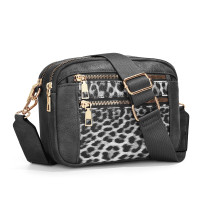 Color Block Multi-functional Zippered Crossbody Bag Square PU Single Shoulder Bag Wallet Adjustable Shoulder Strap