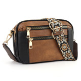 Color Block Multi-functional Zippered Crossbody Bag Square PU Single Shoulder Bag Wallet Adjustable Shoulder Strap