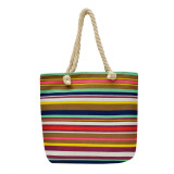 Ethnic style canvas bag, large capacity hemp rope shoulder strap bucket bag, artistic striped commuting bag, student bag