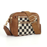 Color Block Multi-functional Zippered Crossbody Bag Square PU Single Shoulder Bag Wallet Adjustable Shoulder Strap