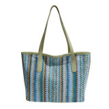 Handheld contrasting woven canvas bag, casual travel commuting women's bag