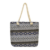 Ethnic style canvas bag, large capacity hemp rope shoulder strap bucket bag, artistic striped commuting bag, student bag