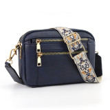 Color Block Multi-functional Zippered Crossbody Bag Square PU Single Shoulder Bag Wallet Adjustable Shoulder Strap