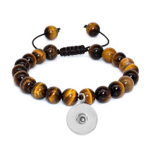 Natural agate adjustable woven bracelet with 8mm crystal 20mm snap button jewelry