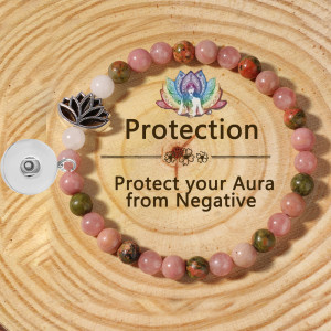 Women's natural stone powder crystal bead 20mm snap bracelet  Seven veins lotus flower bracelet
