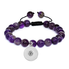 Natural agate adjustable woven bracelet with 8mm crystal 20mm snap button jewelry