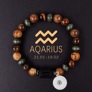 12 Constellation 20mm snap button Bracelet Natural Stone Zodiac Bracelet