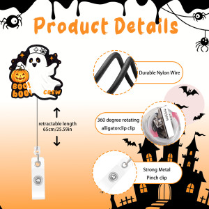 Halloween Boo Crew Ghost Nurse Elastic Fun Acrylic Stretch Badge Roll-Up Chest Plate Clip