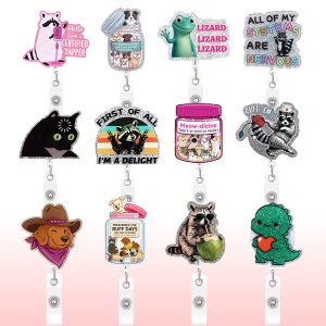 Cartoon animal glitter snap elastic adjustable name tag document holder decorative pendant