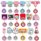 Cute cartoon nurse doctor fun rocking music stretchable wall clock creative badge identification case pocket watch