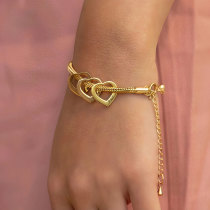 Stainless steel curved peach heart bracelet for women, two types of buckle and loop bracelet