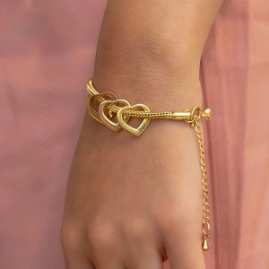 Stainless steel curved peach heart bracelet for women, two types of buckle and loop bracelet
