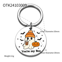 Halloween Cute Pumpkin Head Key Pendant Ghost Ghost Printed Stainless Steel Keychain Pendant