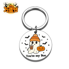 Halloween Cute Pumpkin Head Key Pendant Ghost Ghost Printed Stainless Steel Keychain Pendant