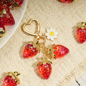 Small Fresh Transparent Strawberry Love Pendant Keychain Bag Pendant