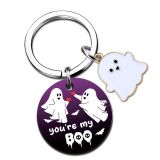 Halloween color printing stainless steel keychain ghost pattern UV printing pendant decoration cartoon