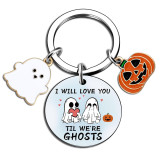 Halloween color printing stainless steel keychain ghost pattern UV printing pendant decoration cartoon