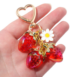 Small Fresh Transparent Strawberry Love Pendant Keychain Bag Pendant