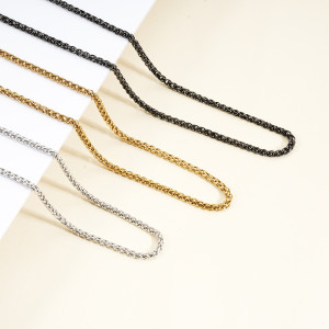 60cm Stainless steel square pearl chain keel chain Fried Dough Twists chain chain chain necklace
