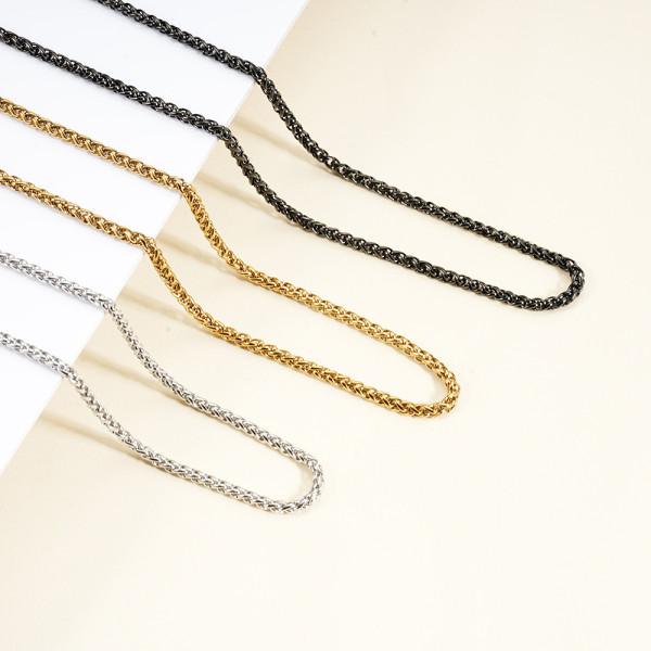 60cm Stainless steel square pearl chain keel chain Fried Dough Twists chain chain chain necklace