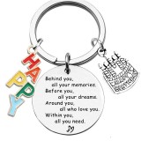 Stainless steel keychain behind you digital birthday gift encouraging cake engraving pendant