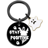 Halloween color printing stainless steel keychain ghost pattern UV printing pendant decoration cartoon