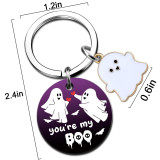 Halloween color printing stainless steel keychain ghost pattern UV printing pendant decoration cartoon