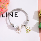 Cartoon style Snoopy crystal bead bracelet, female niche design, best friend bracelet, stainless steel jewelry