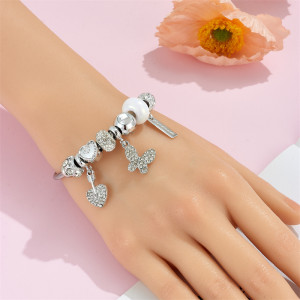 Love crystal bead bracelet, female best friend bracelet, diamond studded KT cat butterfly pendant, stainless steel bracelet accessory