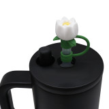 3D silicone 10mm straw cap, cute rose straw, dustproof and reusable straw cap
