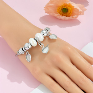 Wind Cat Eye Stone Beaded Bracelet Female Student Little Swan Love Pendant Stainless Steel Bracelet