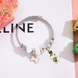 Cartoon style Snoopy crystal bead bracelet, female niche design, best friend bracelet, stainless steel jewelry