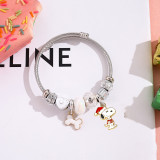 Cartoon style Snoopy crystal bead bracelet, female niche design, best friend bracelet, stainless steel jewelry