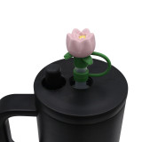 3D silicone 10mm straw cap, cute rose straw, dustproof and reusable straw cap