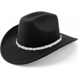 Western cowboy hat with rhinestone wide edge flash denim hat for men and women, party travel jazz hat